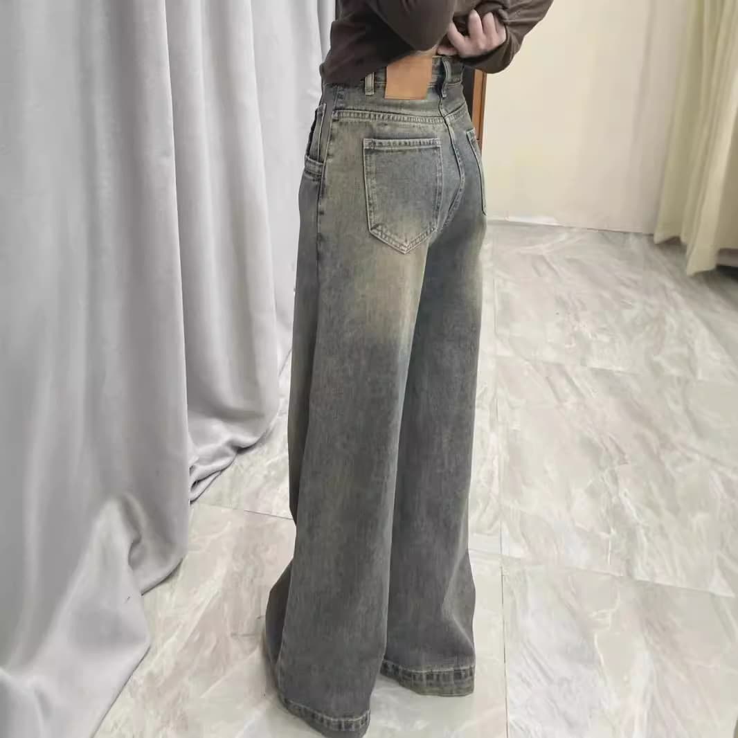 ゆったり幅広デニムワイドパンツ ウォッシュ加工