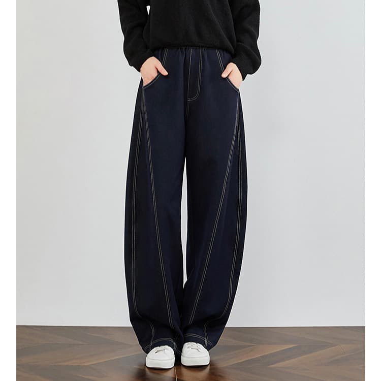 ステッチデザイン デニムワイドパンツ