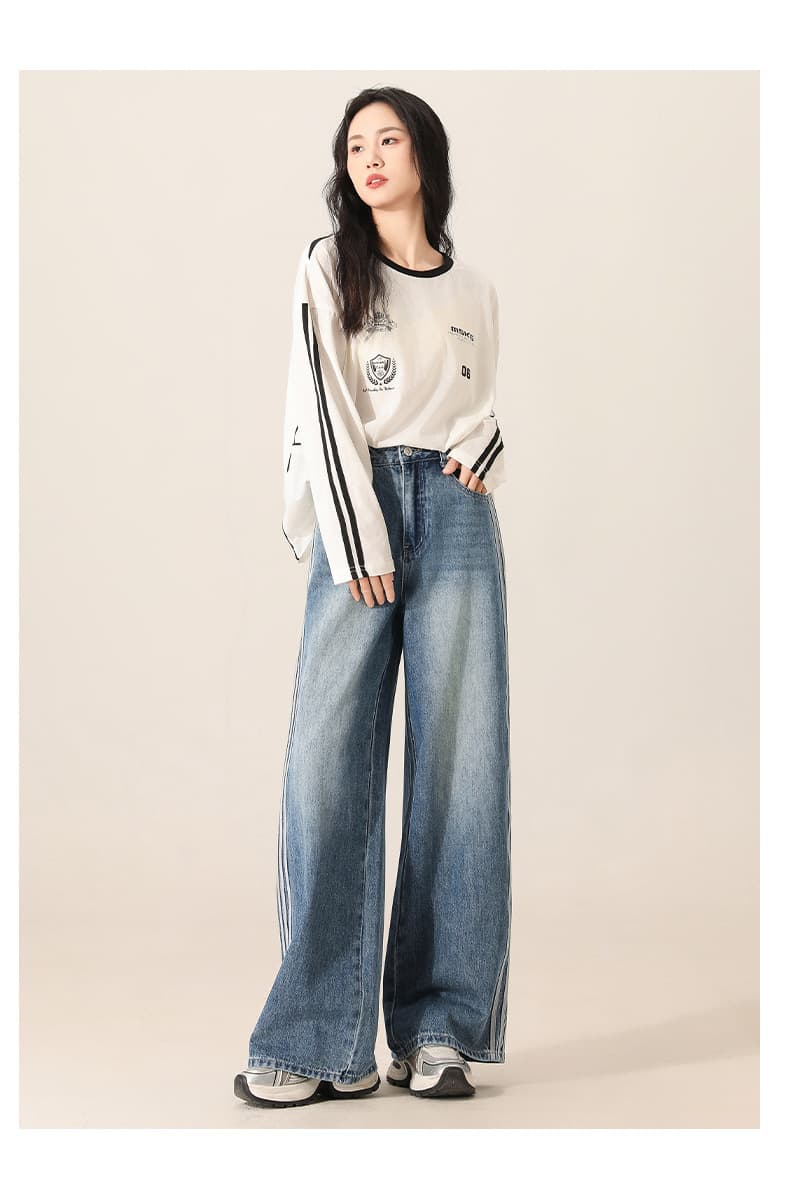 デニムワイドパンツ 秋冬 サイドラインワイドデニムパンツ