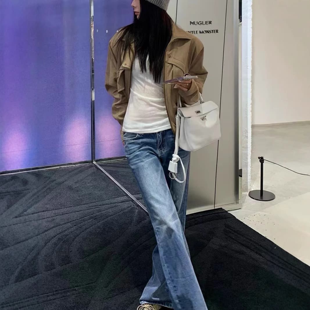 デニムワイドパンツ ゆったりフレアデニムパンツ