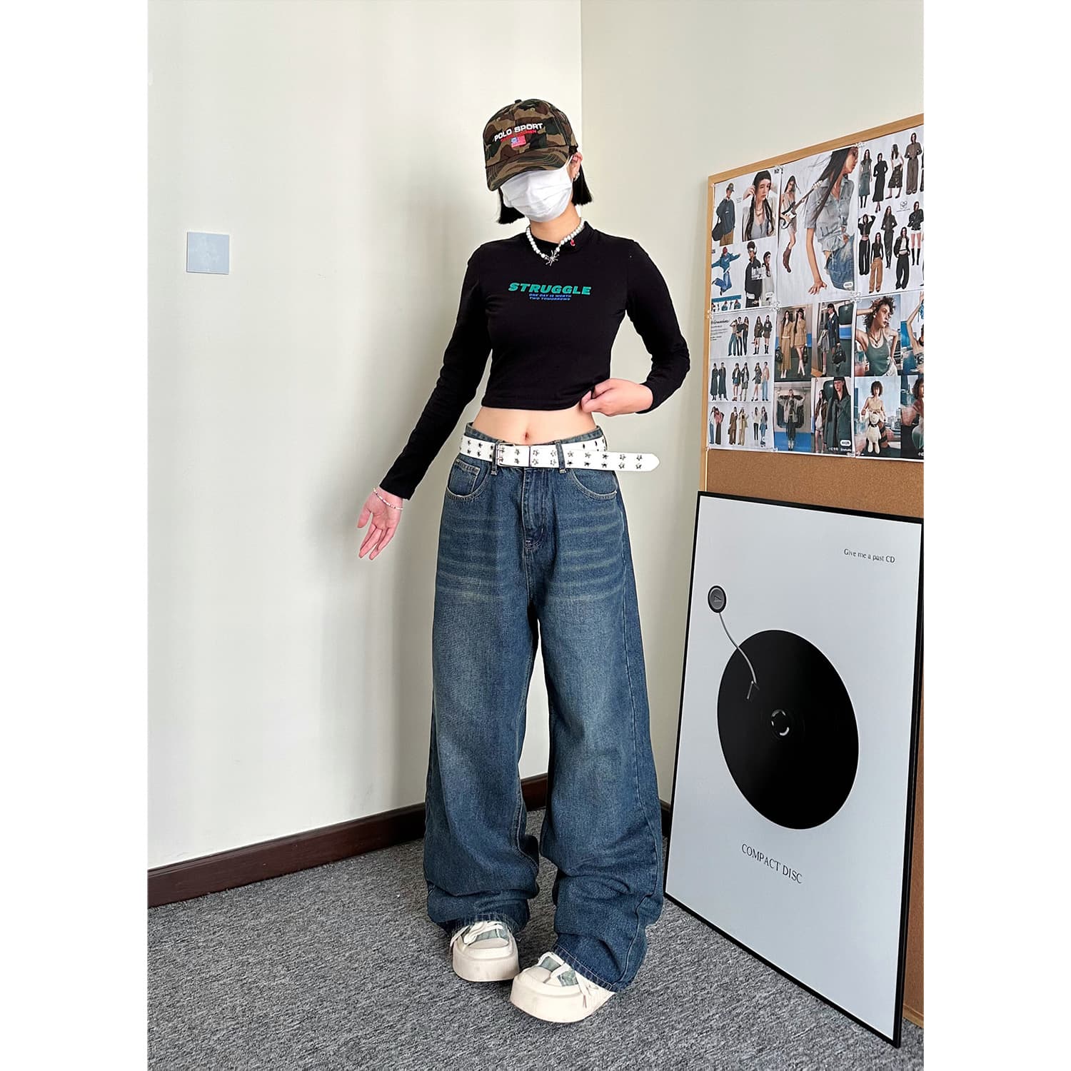 ゆったり幅広デニムワイドパンツ