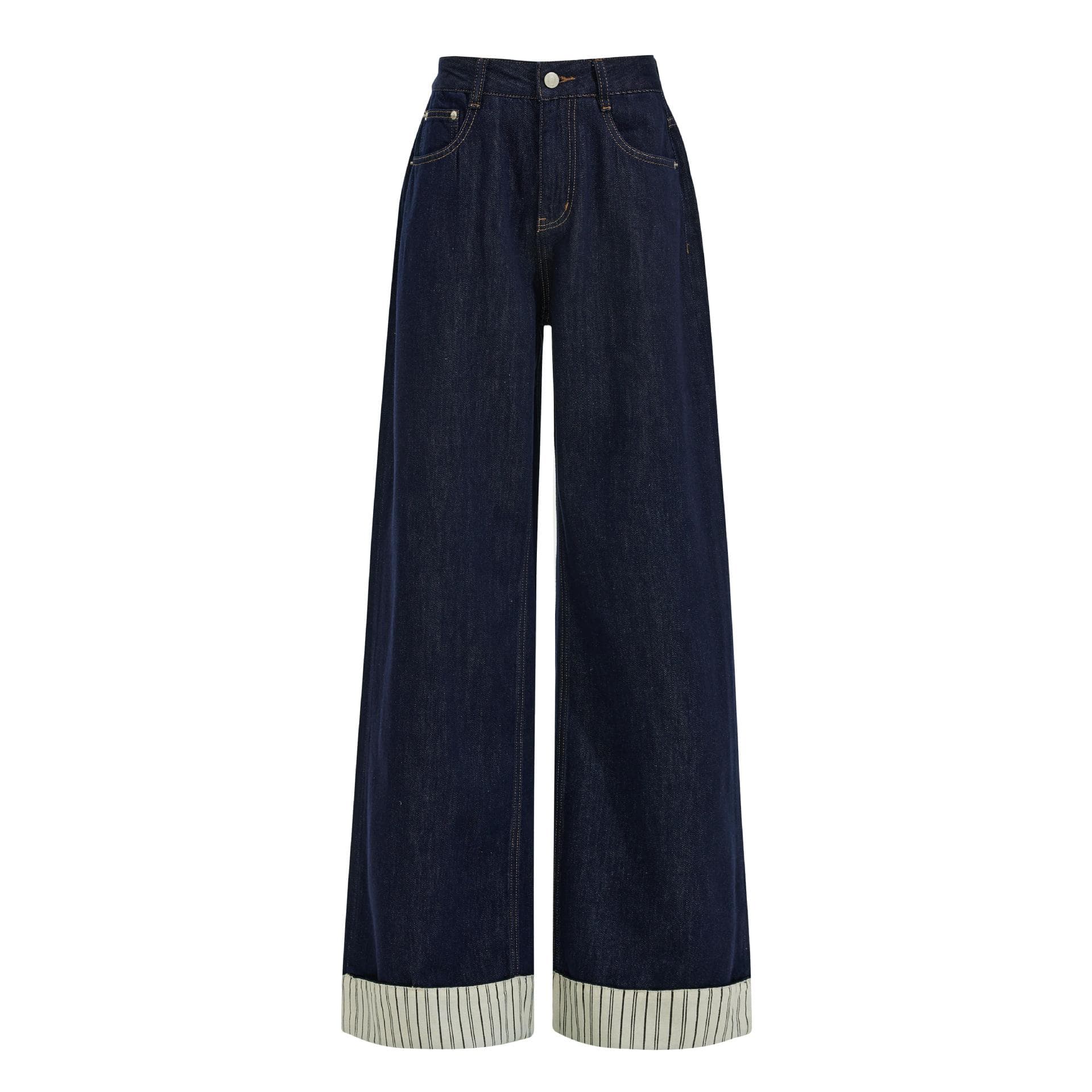 ゆとりのある快適タックデニムワイドパンツ