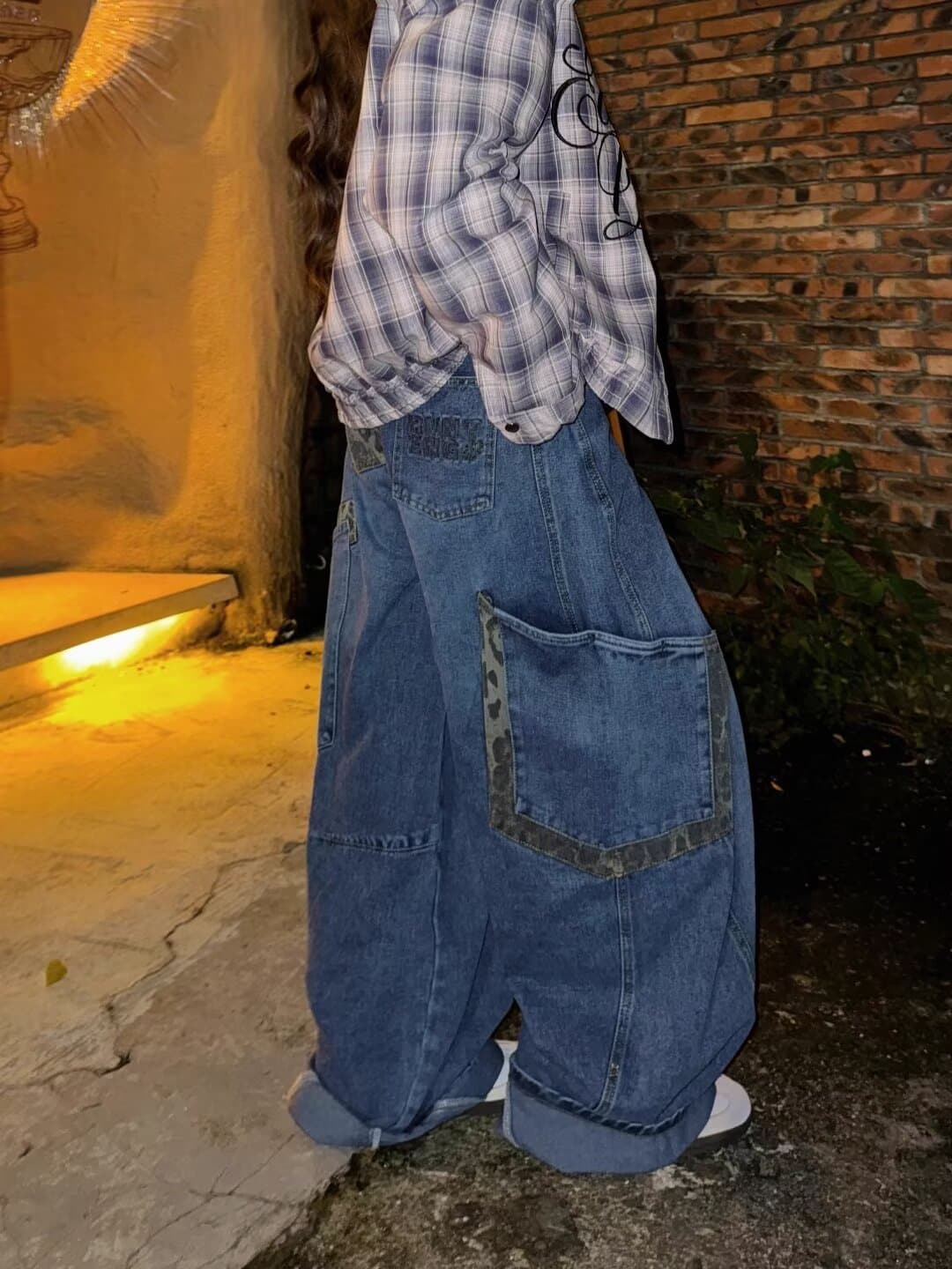 デニムワイドパンツ デザインパッチ ワイドデニム