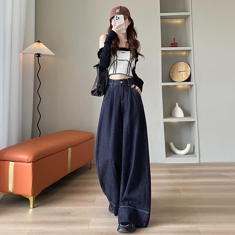 デニムワイドパンツ ウルトラワイドハイウエストタックデニムロングパンツ