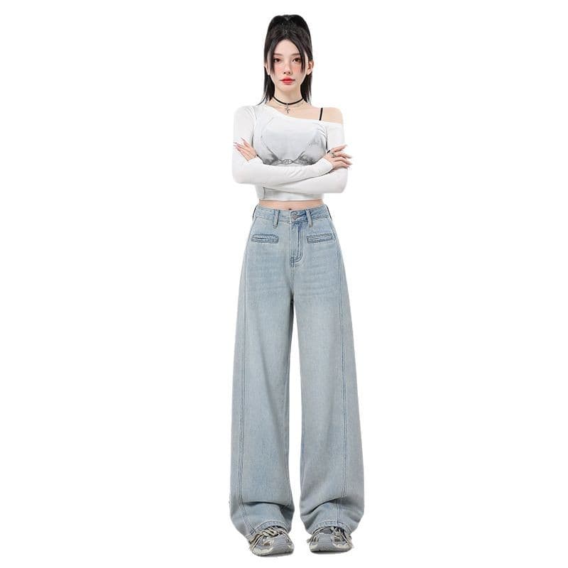 ゆったり幅広デニムワイドパンツ ストレート