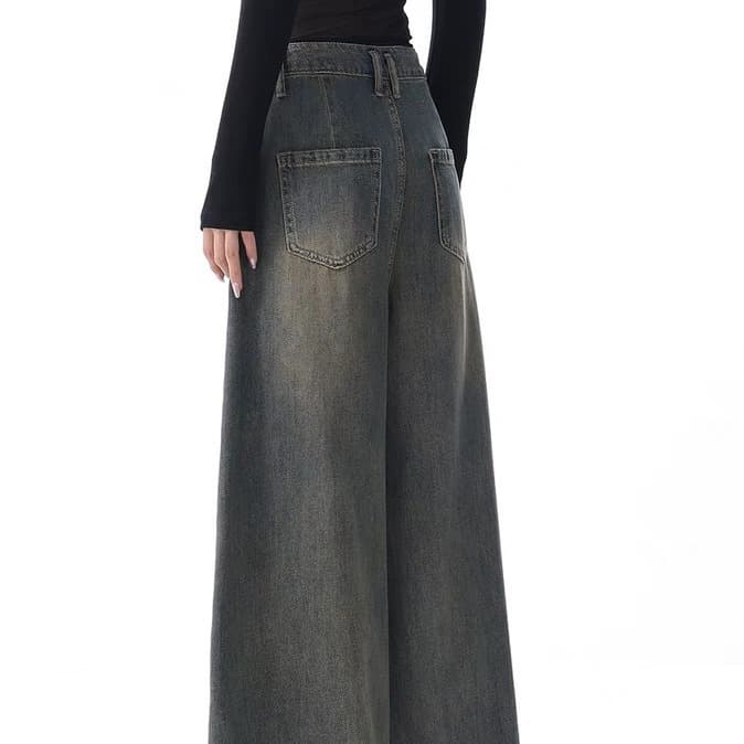 ゆったり幅広タックデニムワイドパンツ ハイウエスト仕様