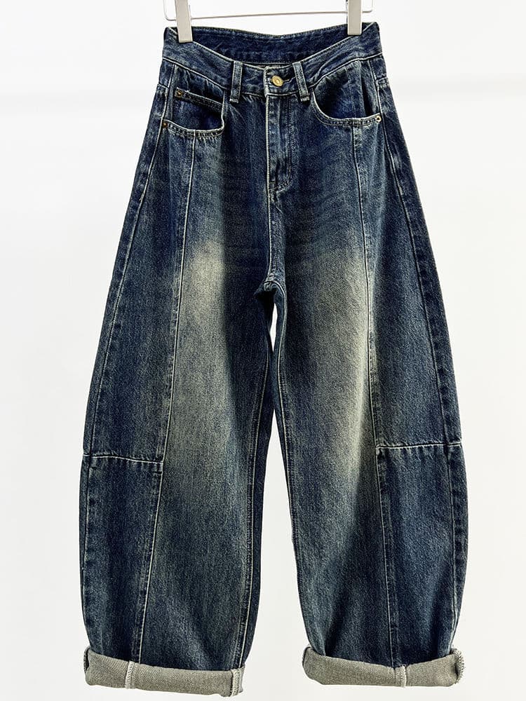 デニムワイドパンツ ヴィンテージ加工バルーンデニム