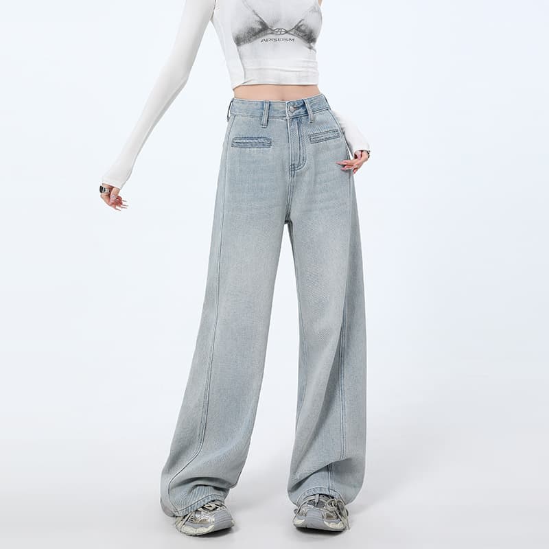 ゆったり幅広デニムワイドパンツ ストレート