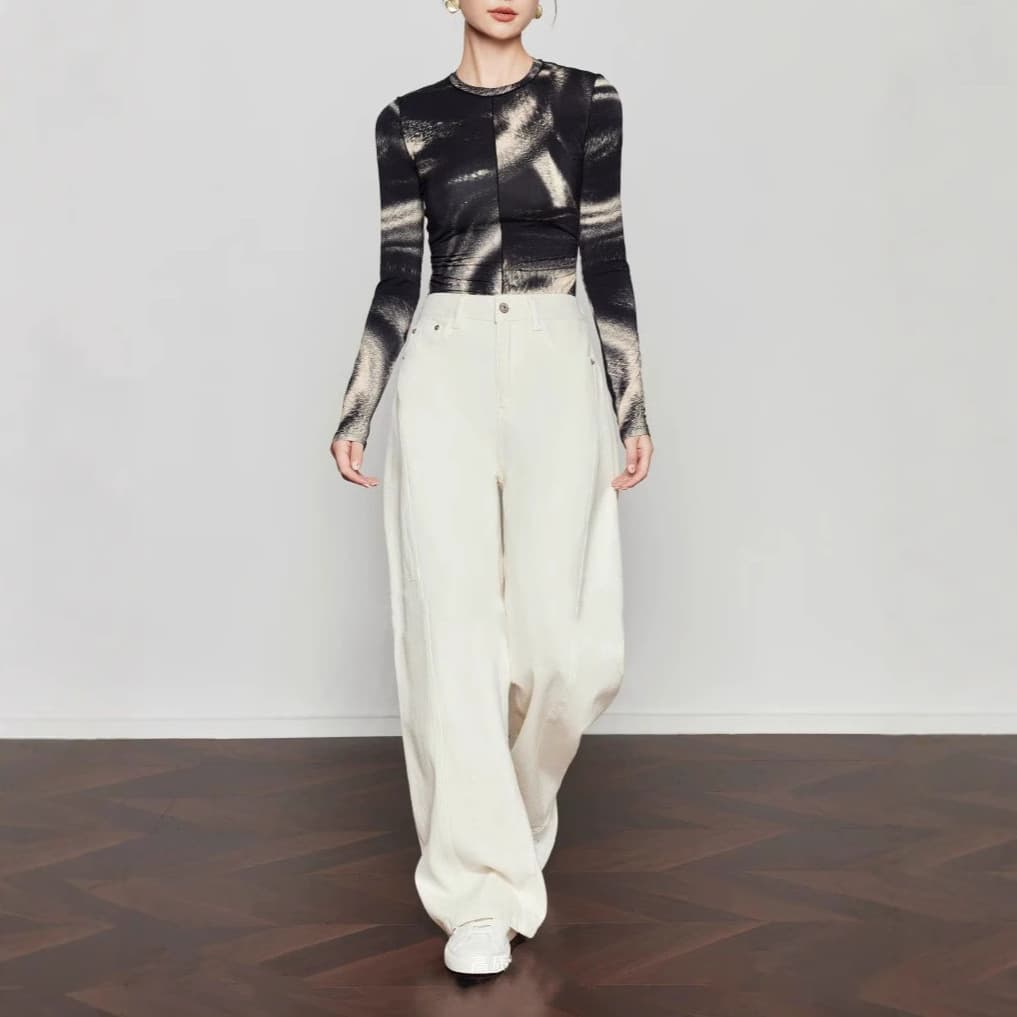 ハイウエストデニムワイドパンツ