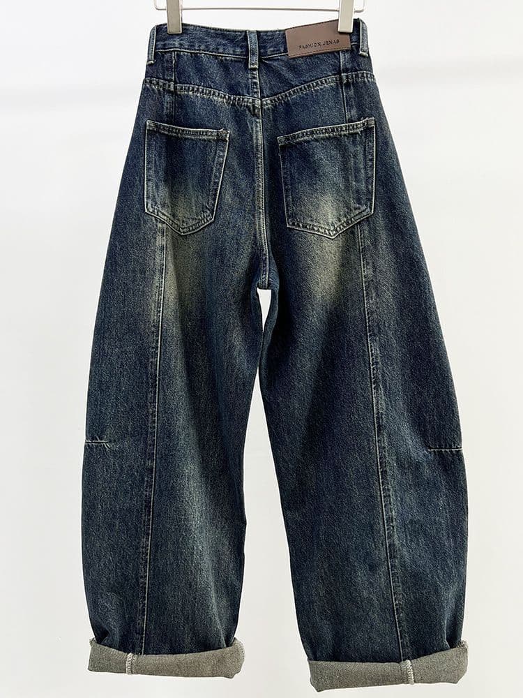 デニムワイドパンツ ヴィンテージ加工バルーンデニム