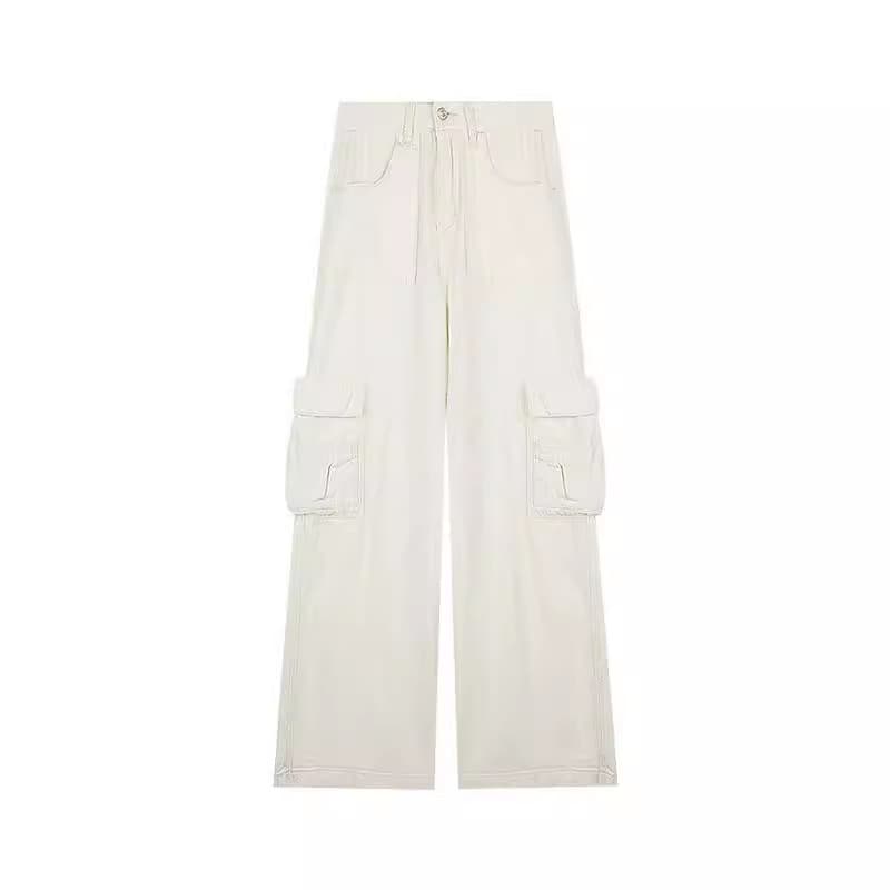 デニムワイドパンツ ミリタリーデザインワイドカーゴパンツ