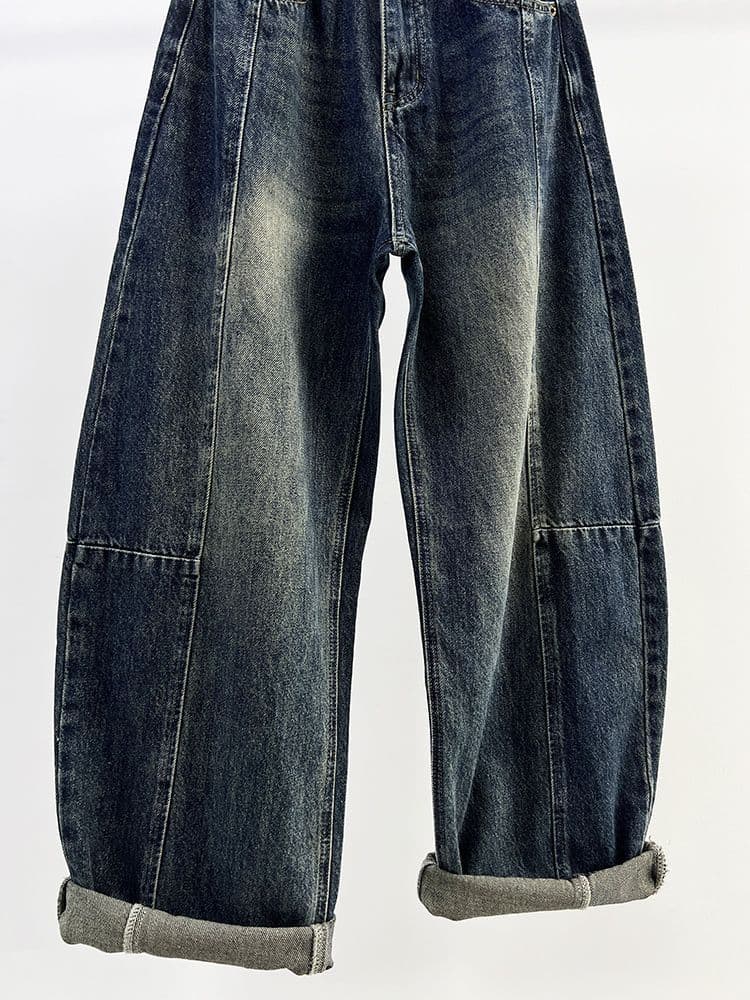 デニムワイドパンツ ヴィンテージ加工バルーンデニム