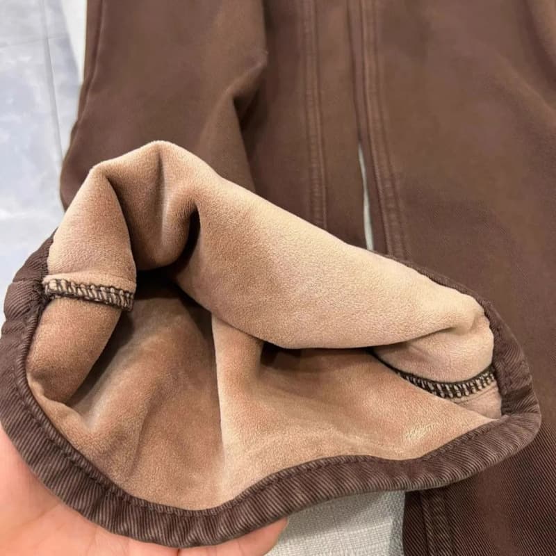 デニムワイドパンツ 冬季 暖かさ際立つ裏起毛デニムパンツ