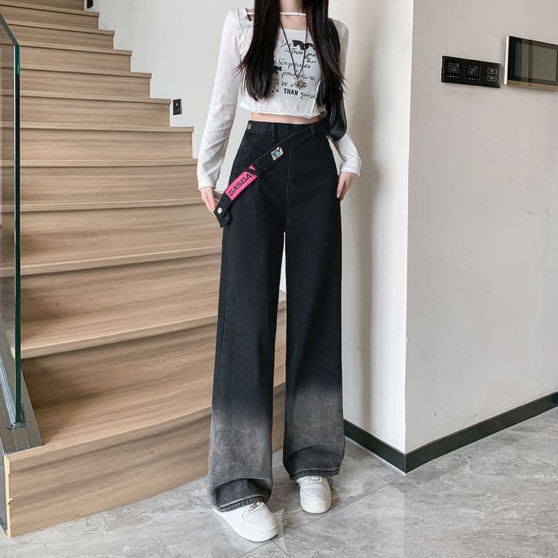 デニムワイドパンツ グラデーション幅広ワイドフレアデニム