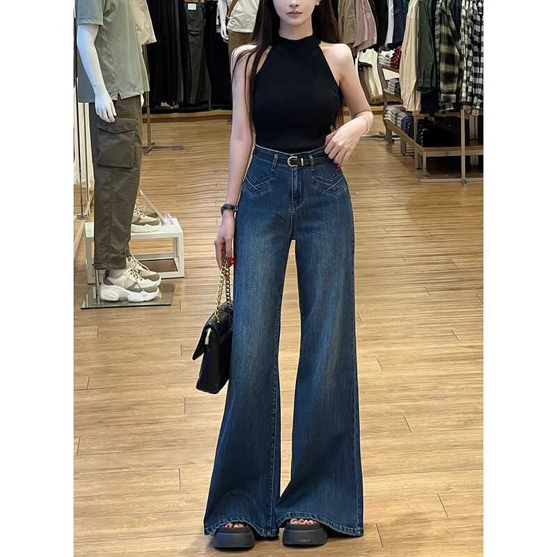 デニムワイドパンツ 韓国ハイウエストフレアワイドデニム