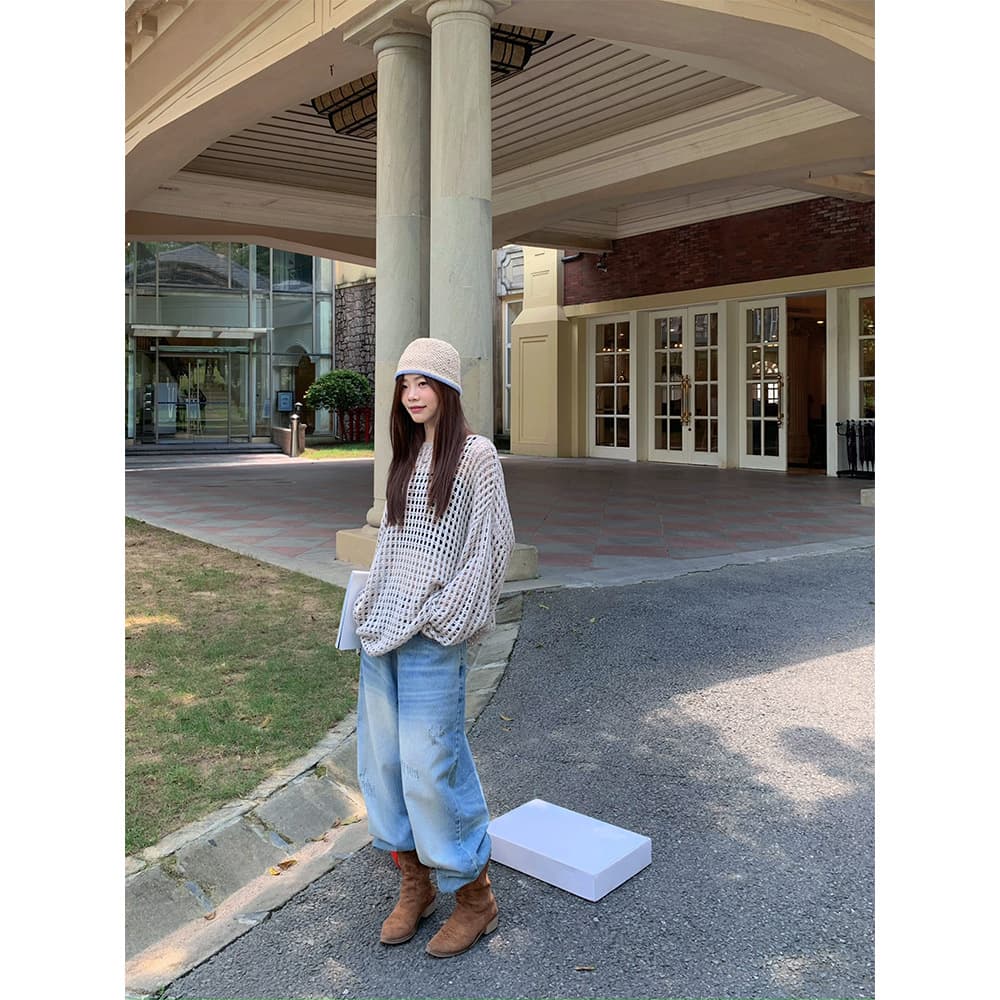 デニムワイドパンツ ヴィンテージ加工デニム ワイド ストレート