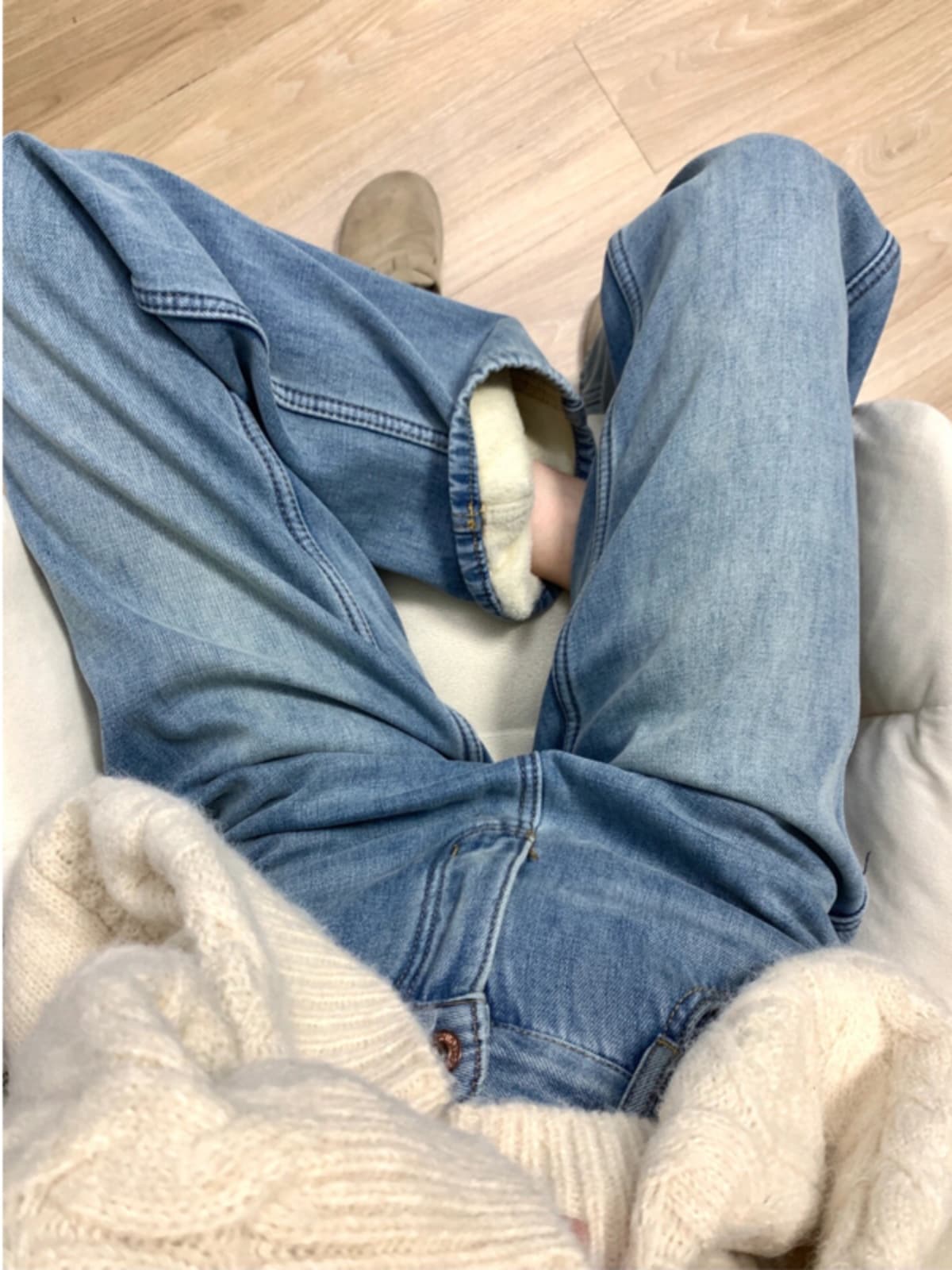 デニムワイドパンツ 冬用 裏ボア付きあったかデニムパンツ