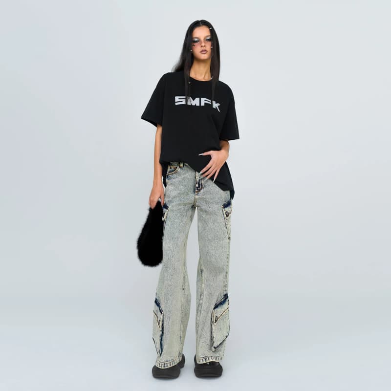 カーゴポケットデニムワイドパンツ