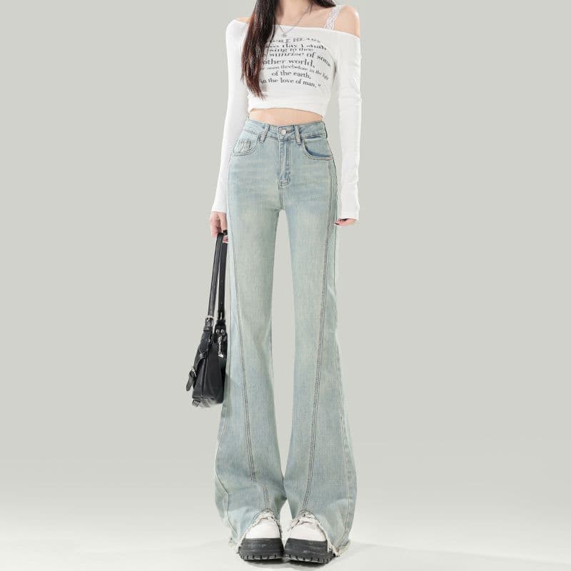 デニムワイドパンツ ドレープ美シルエット ハイウエストデニムパンツ