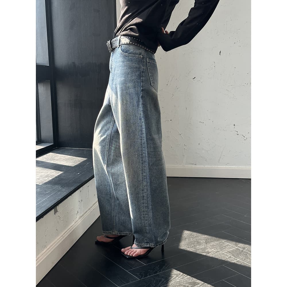 デニムワイドパンツ きれいめストレートデニムパンツ