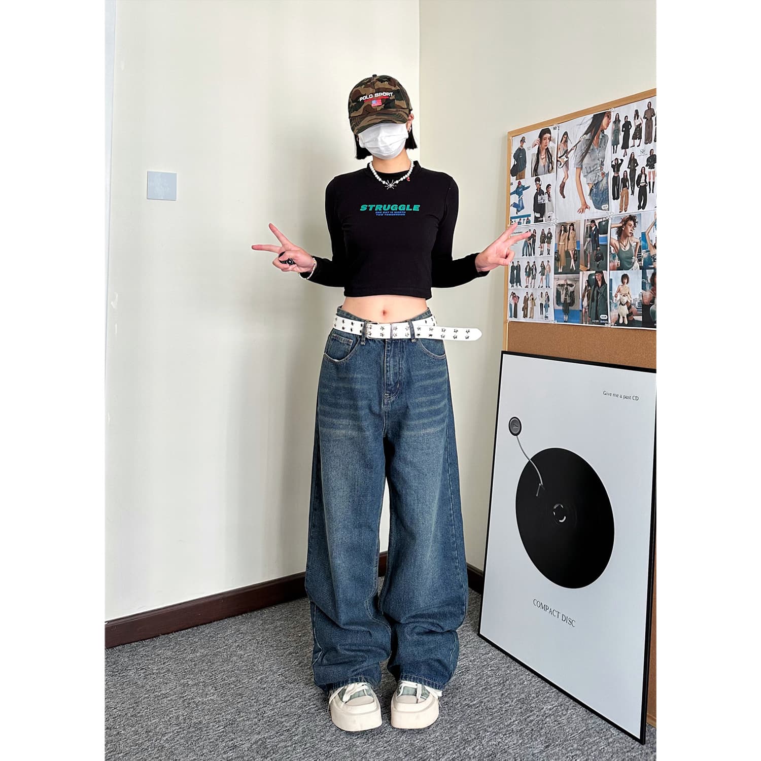 ゆったり幅広デニムワイドパンツ