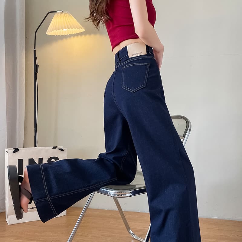 大人のゆとりハイウエストデニムワイドパンツ