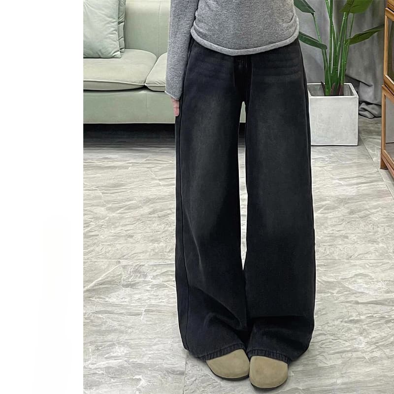 デニムワイドパンツ レディース着心地抜群なめらかストレートデニム ジーンズ