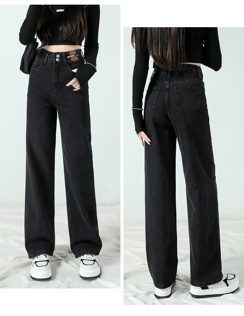 デニムワイドパンツ ゆったり幅広ストレートワイドシルエット レディース用ジーンズ