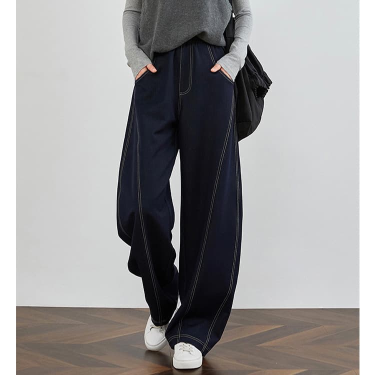 ステッチデザイン デニムワイドパンツ