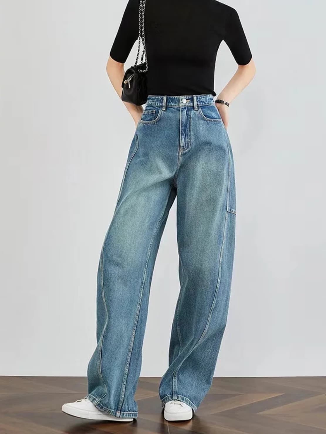 ハイウエストデニムワイドパンツ